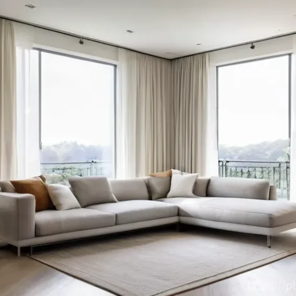 자연광을 활용한 아파트 인테리어 사례 - **A sun-drenched, modern minimalist living room.** The walls and ceiling are painted in a pristine, ...